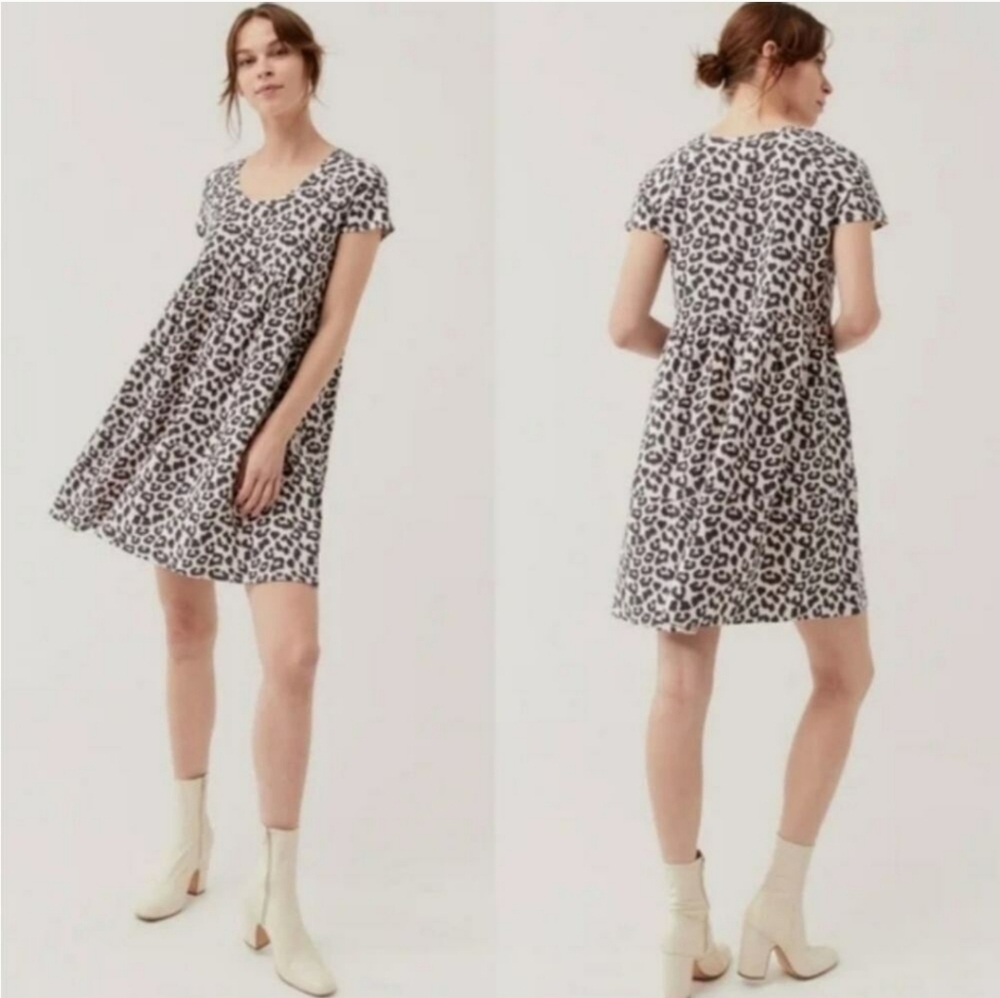 NWOT Pact Revive Popover Leopard Babydoll Dress Organic Cotton